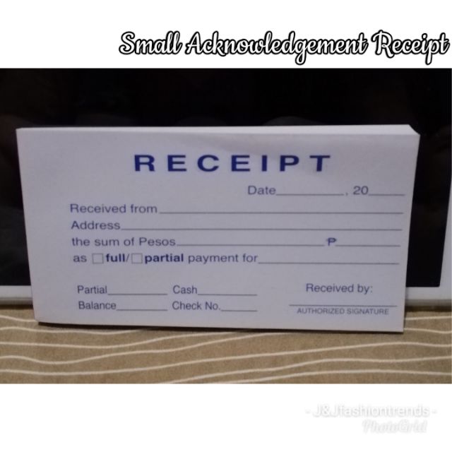 cash receipt acknowledgement