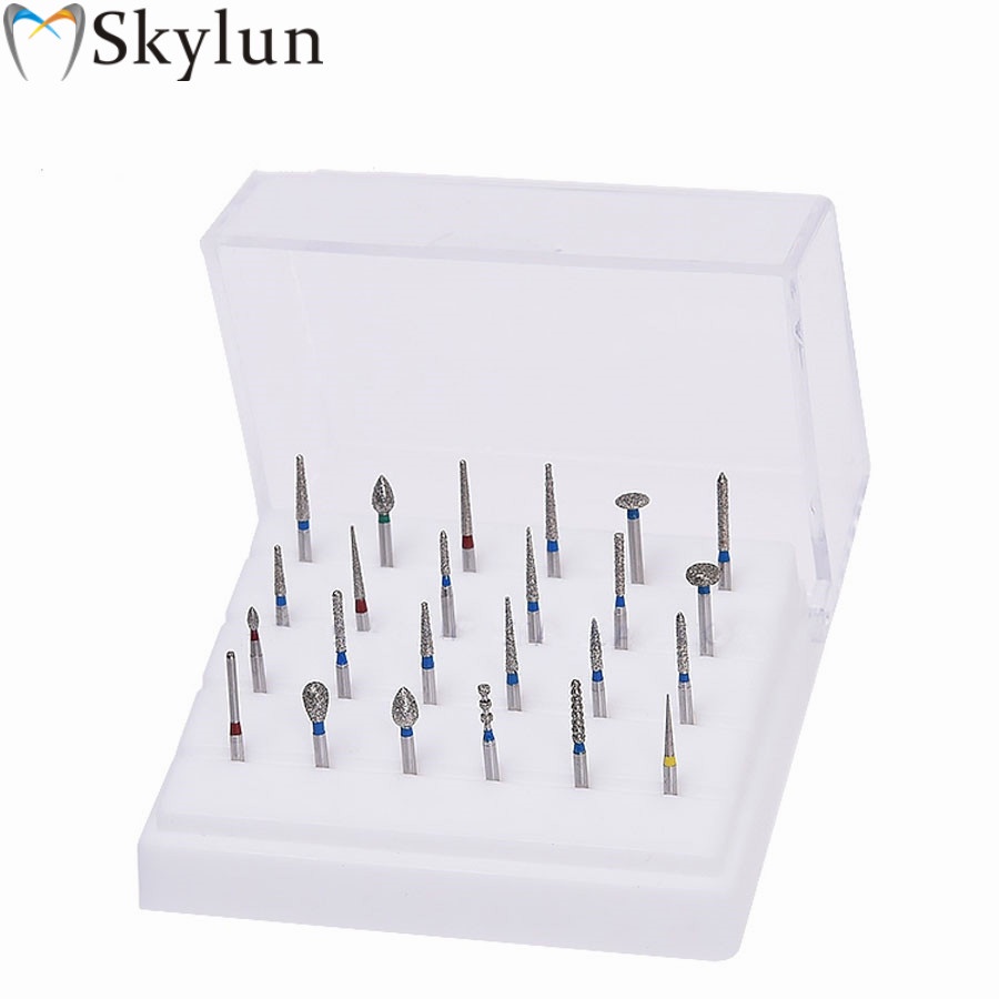 24PCS Dental Burs Set With Holder High Low Speed Diamond Bur Porcelain