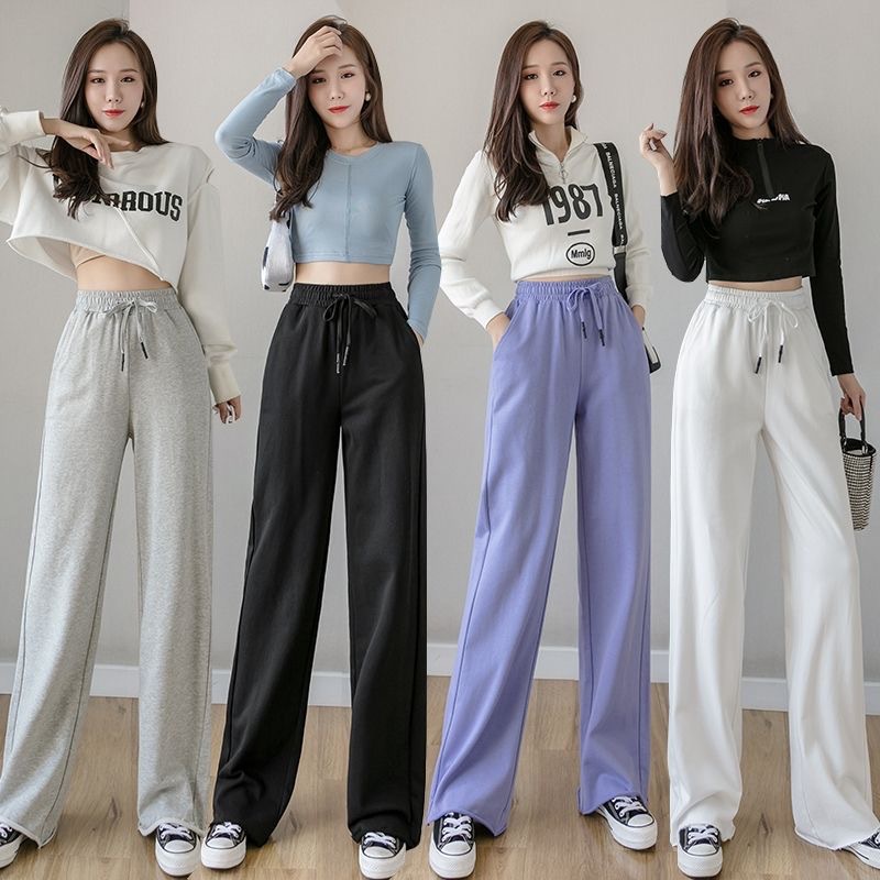 2021 Cotton High Waist Sports Culottes & Ankle Pants Women Korean Wide ...