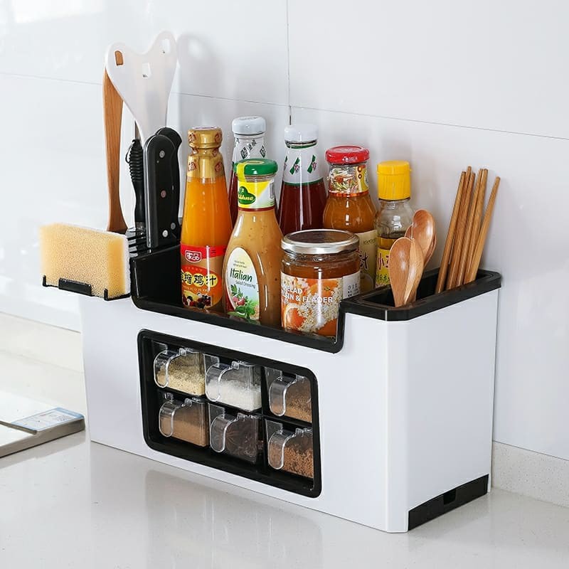 Kitchen Rack Six Grid Condiments Seasoning Storage Organizer Shopee Philippines