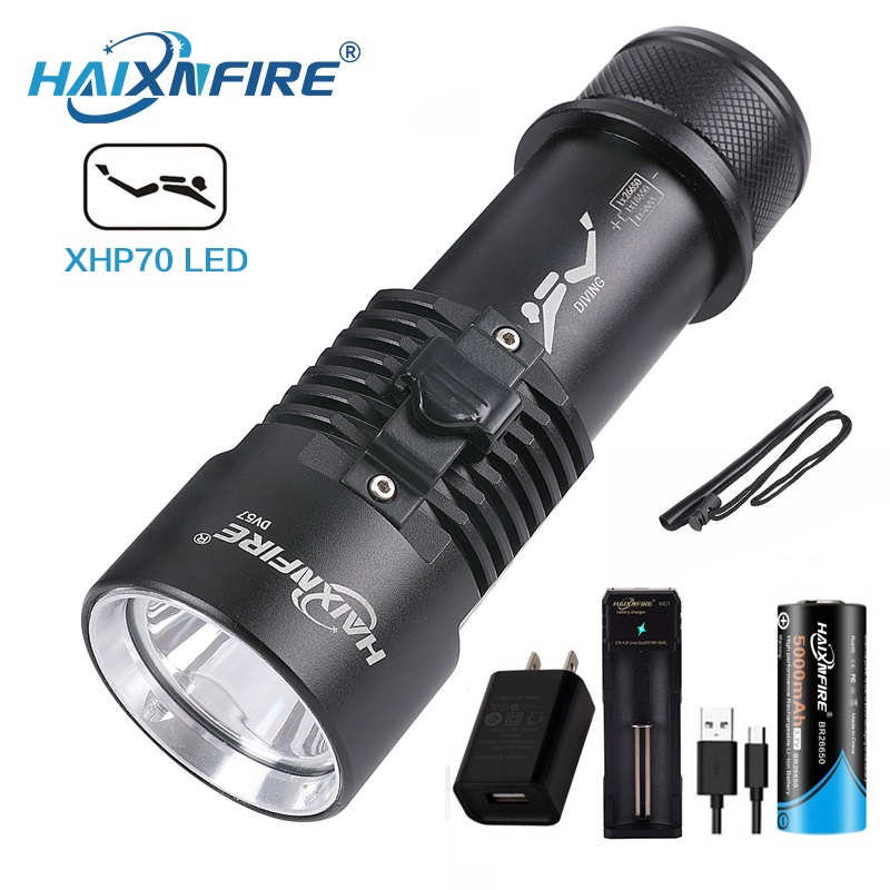 HaixnFire DV57 Underwater Waterproof Flashlight 5000 Lumens XHP70 Scuba ...