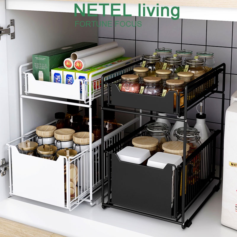 [NETEL &Ready Stock] Under Sink Rack 2-Tier Kitchen Cabinet Organizer ...