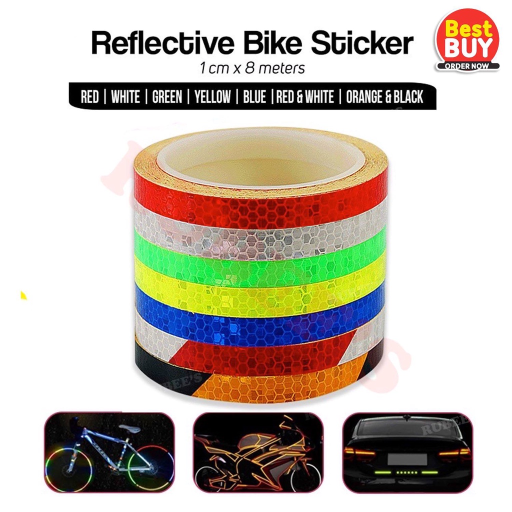 Bicycle PVC Reflective Bike Stickers Cars Safety Warning Durable (1cm x ...