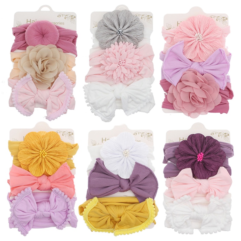 3Pcs/Set Baby Soft Nylon Kids Headbands For Girls Bows Flower Newborn ...