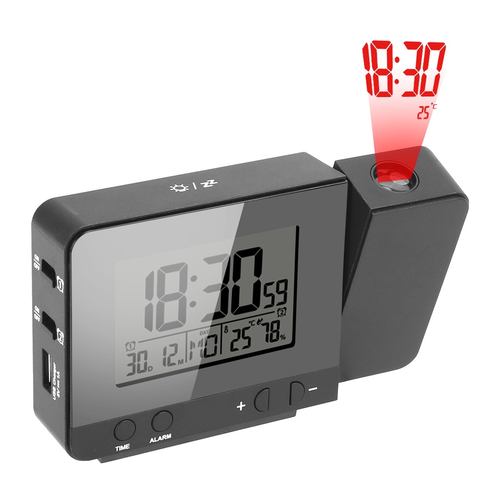 Projection Alarm Clock Desk Table Led Clock Indoor Temperature Humidity ...