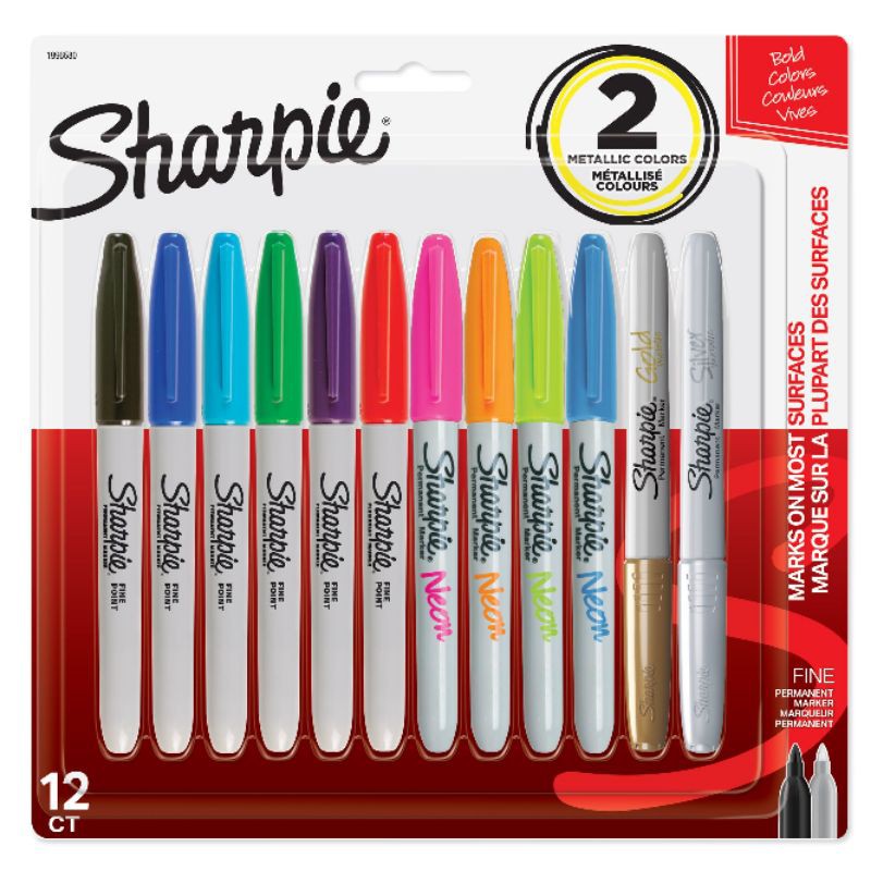 Sharpie Permanent Marker Fine 12 Count 2 Metallic Gold Silver &10 Assorted  Color
