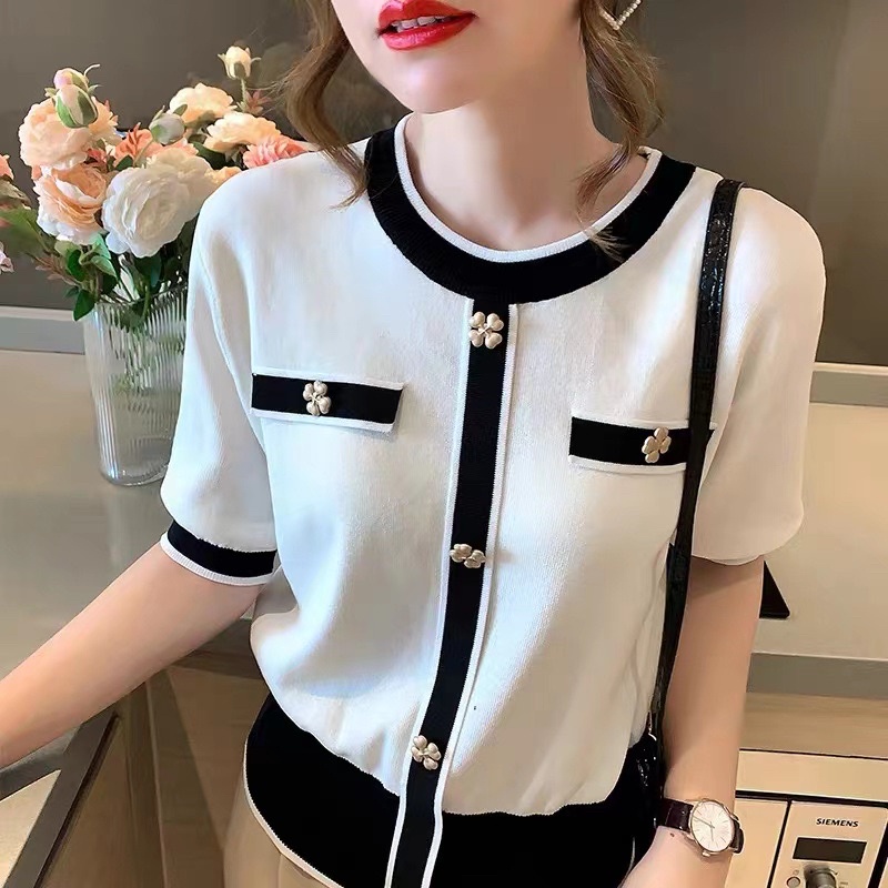 Korean Fashion Knitted Women top Blouse short sleeves | Shopee Philippines