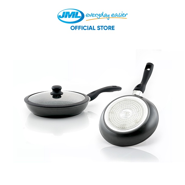 JML Stoneware Frying Pan Stainless Steel Flame Guard + Silicon Lid 24