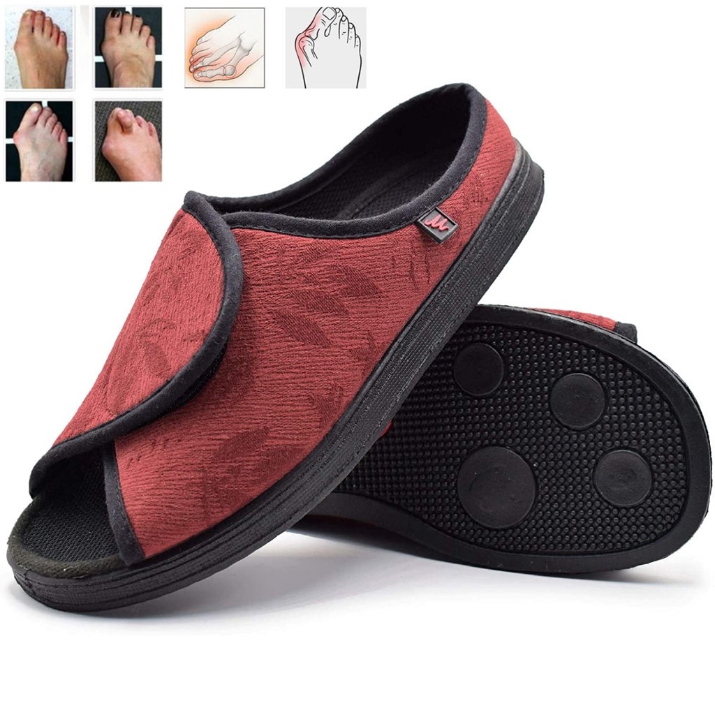 Women Diabetic Slippers Adjustable Closure Memory Foam House Shoes Open