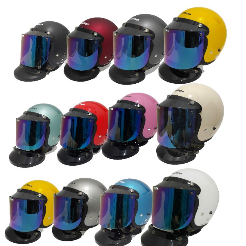 PACKING 1KG ORIGINAL Cargloss Retro Helmet with Rainbow Flat Glass ...