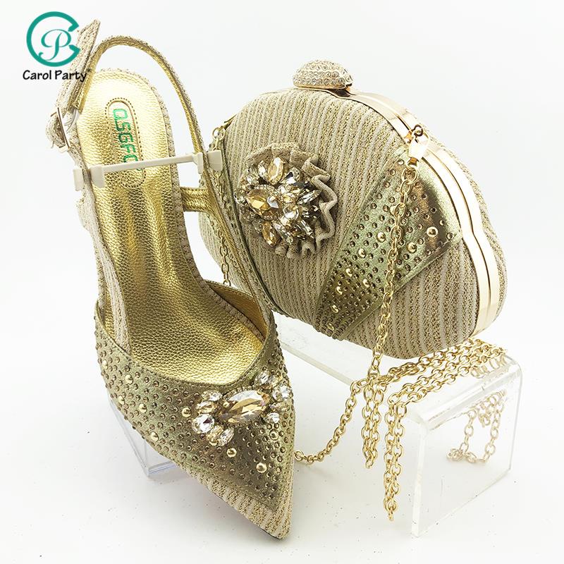 2021 New Design Gold Color High Quality Italian Women Shoes and