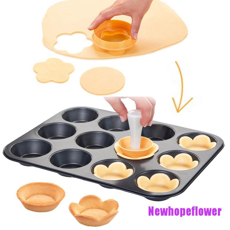 CKFR Pastry Tamper Tart Shell Molds Tart Cutter Flower/Round Dough