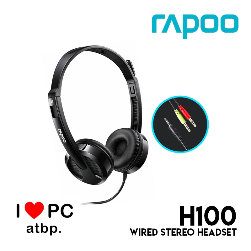 Rapoo H100 Wired Stereo Headset Single Dual AUX Port Omnidirectional Microphone