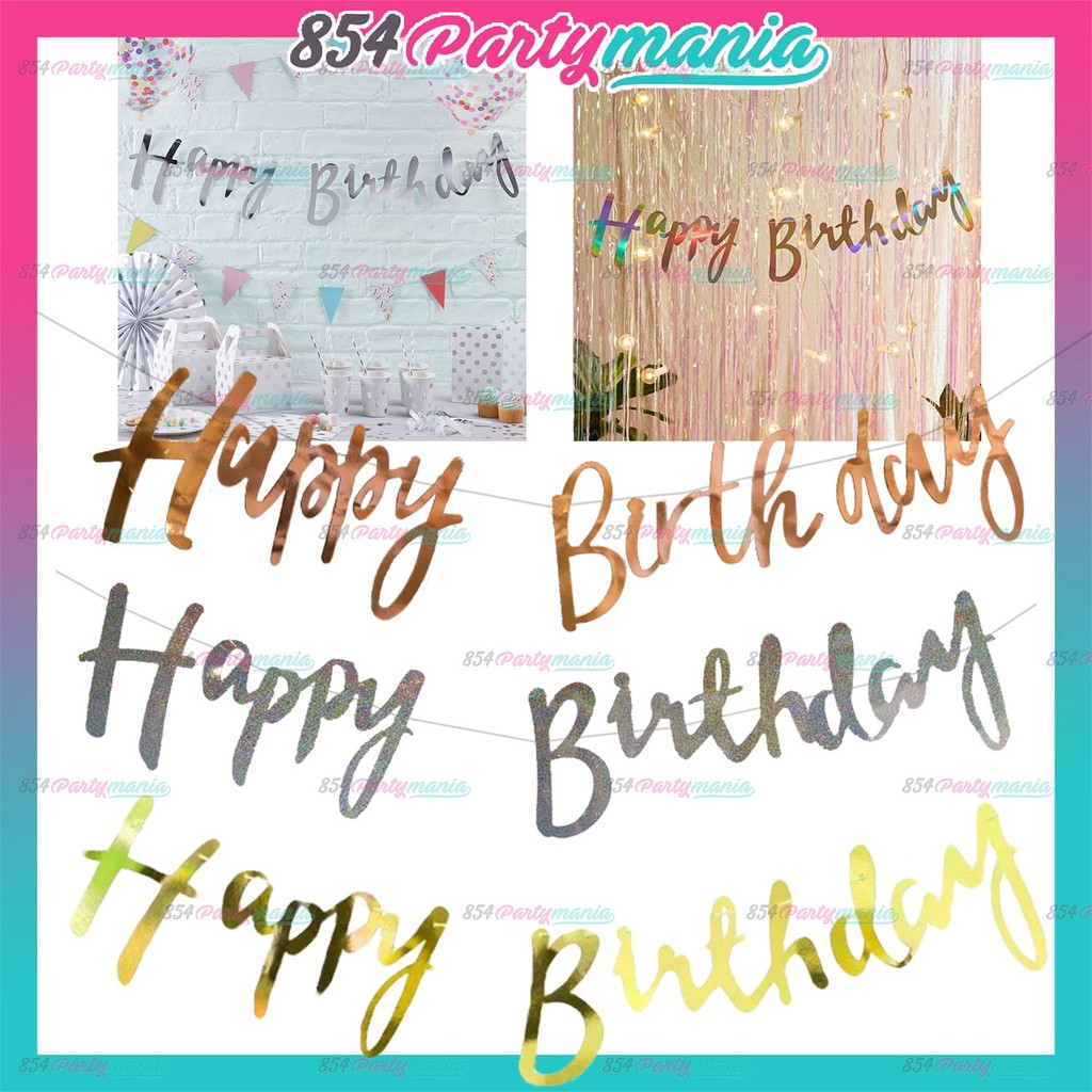 Happy Birthday Bunting Script Cursive Banner Birthday Banner Script 