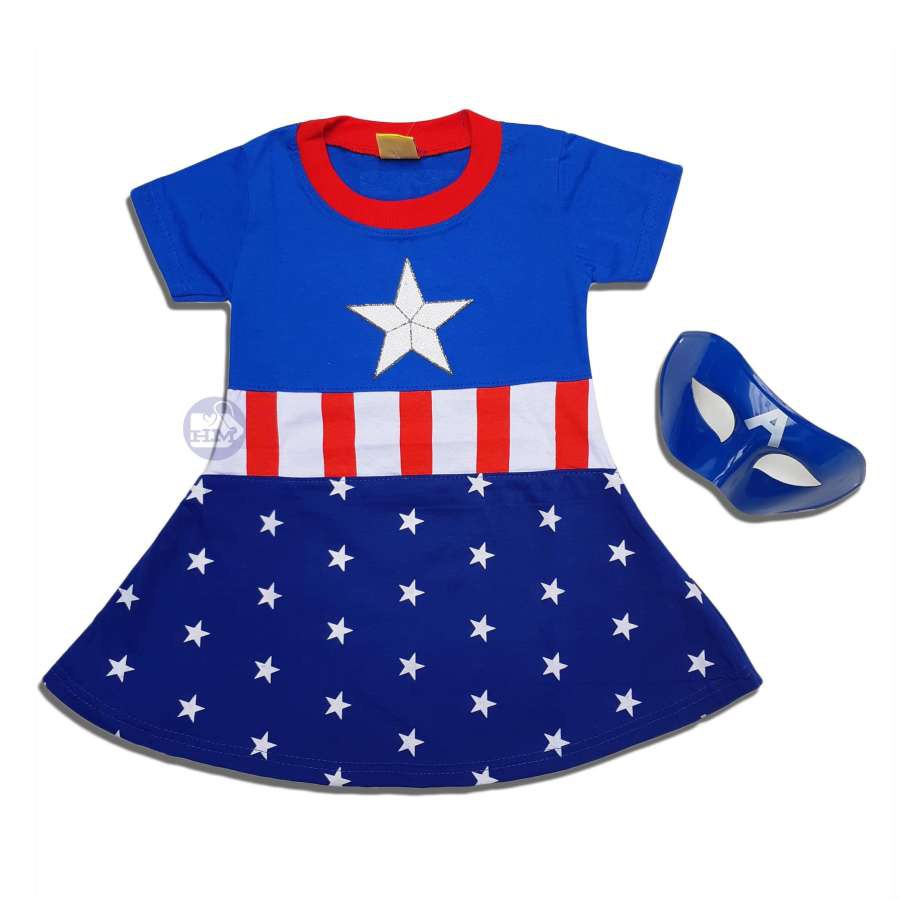 Captain AMERICA GIRL Costume Dress + Mask For Girls Boys Cool GIRL Boy