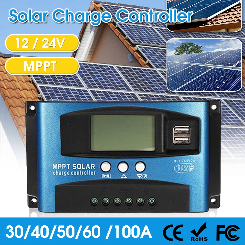 Mppt Solar Charge Controller 100a 60a 50a 40a 30a Power Dual Usb Lcd Display Shopee Philippines 9028