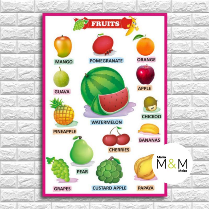 LAMINATED Fruits & Vegetables Chart | A4 Size | Educational Wall Chart ...