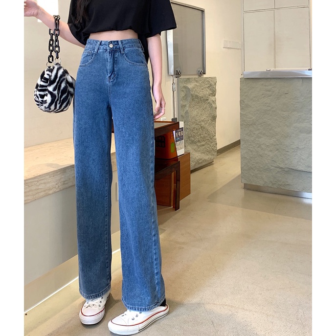 1-KHE Retro Wide Leg Casual Jeans Women's Loose High Waisted Baggy ...
