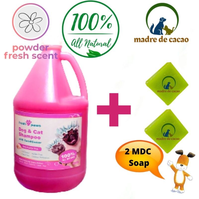 Powder Fresh Scent Dog Shampoo with Conditioner and Dog Soap with Madre ...
