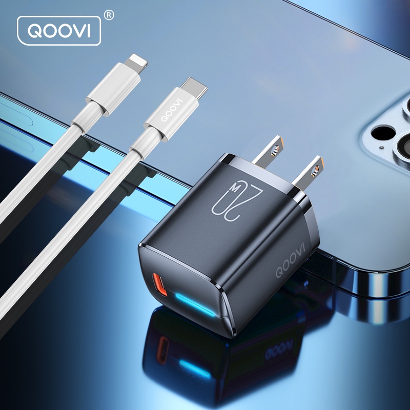 QOOVI Mini 20W USB C Charger Adapter Fast Charging With USB PD Cable ...