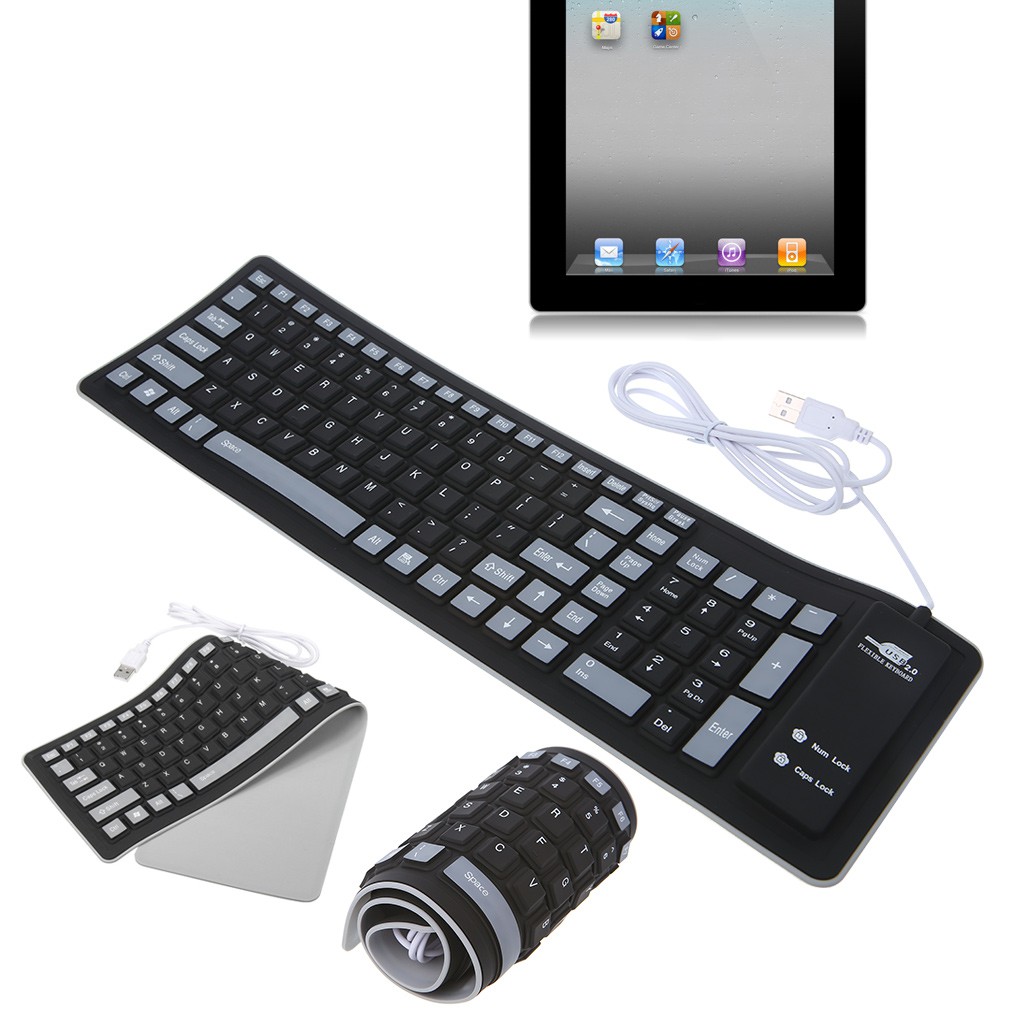 Foldable Keyboard Waterproof USB Wired Keyboard 103 Keys Silicone Soft ...