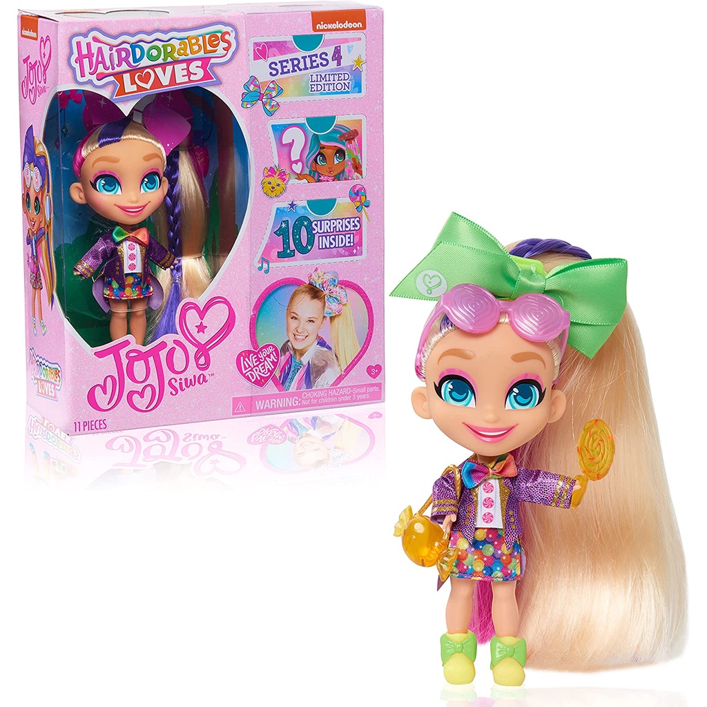 JoJo Siwa Hairdorables Loves JoJo Limited Edition Collectible Doll Series 4 Candy Time Includes 10 Surprises by Just Play