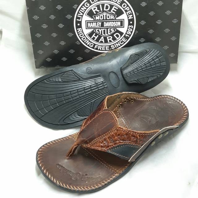 Harley Davidson Brown Genuine Leather Flip flops Shopee Philippines