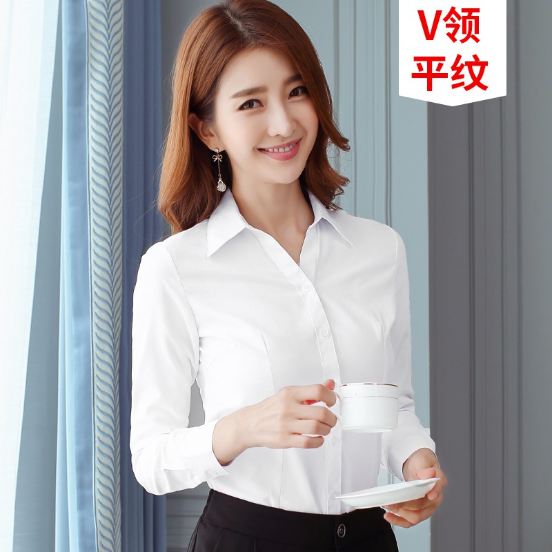 Women s Long Sleeve Solid White Blouse Female Work Top Shirts Officewear Formal Blouses Shopee Philippines