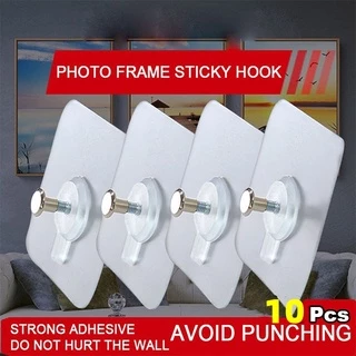 Luckyn 10 Pcs Picture Frame Seamless Nail Wall Hooks Plastic