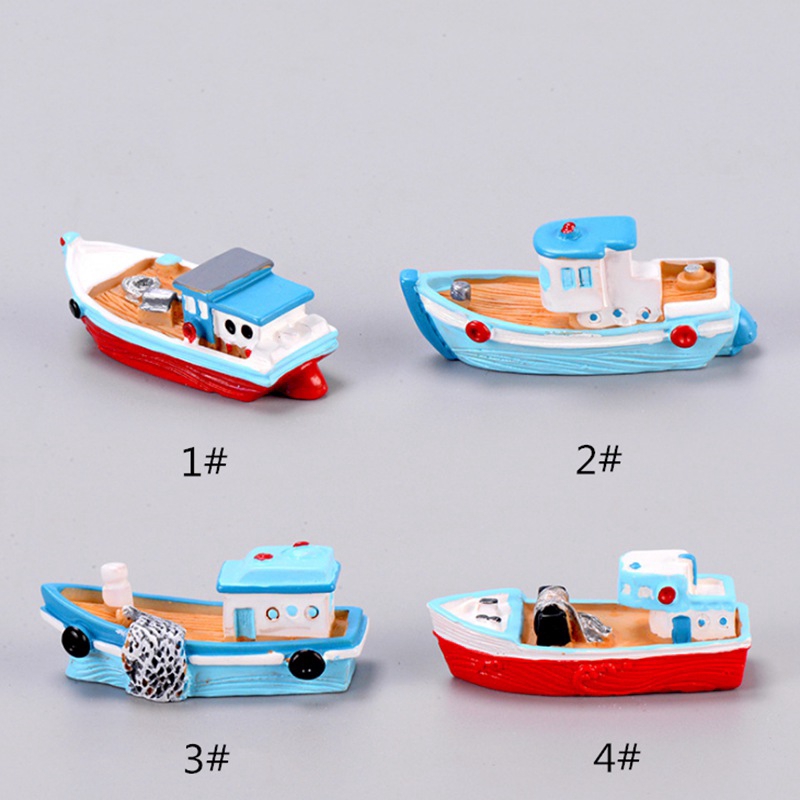1Pcs Mediterranean Miniature Fishing Boat Style Landscape Boat Ornament  Garden Decoration