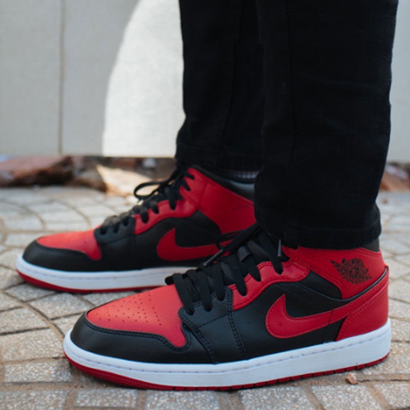 V19 Nike Air Joe 1 Mid Aj1 Reverse Anti-Wear Black And Red Toe Men'S ...