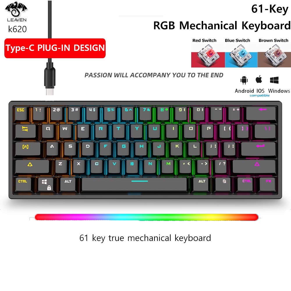 Xtech K620 K550 K880 Mechanical Keyboard 61key RGB Light Wired Gaming ...