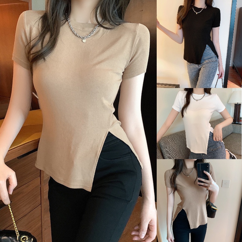 Irregular Zip Slits Shoulder Pads Long Sleeve Shirt main image 1