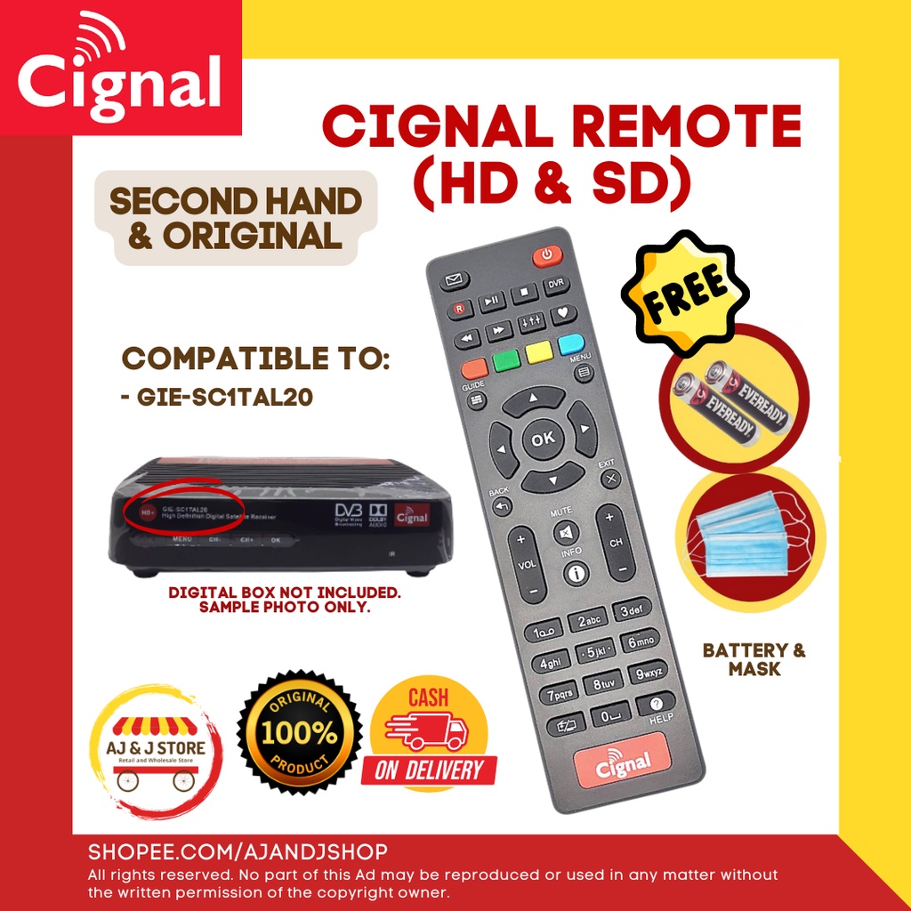Cignal GIE-SC1TAL20 Black Remote (SECOND HAND & Original) with FREE ...