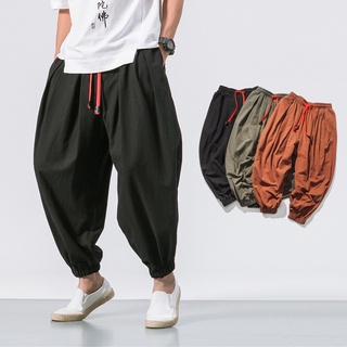 brown sweatpants men spring and summer pant casual all match solid color  painting cotton linen loose plus size trouser fashion beach pockets pant 