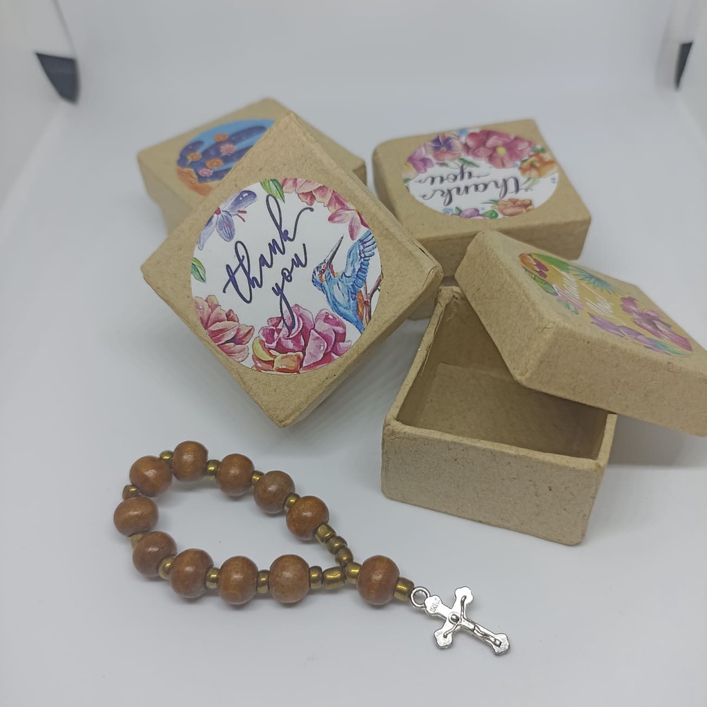 (SET OF 30PCS) Wooden rosary with box and thank you label for giveaways ...
