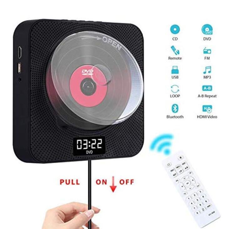 Portable Bluetooth DVD / CD Player, WallMounted DVDs Player, Dual Pull