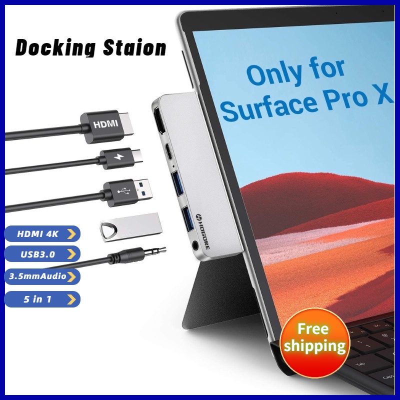 Surface Pro X USB C Hub Adapter Dock with 4K HDMI USB C PD Charging