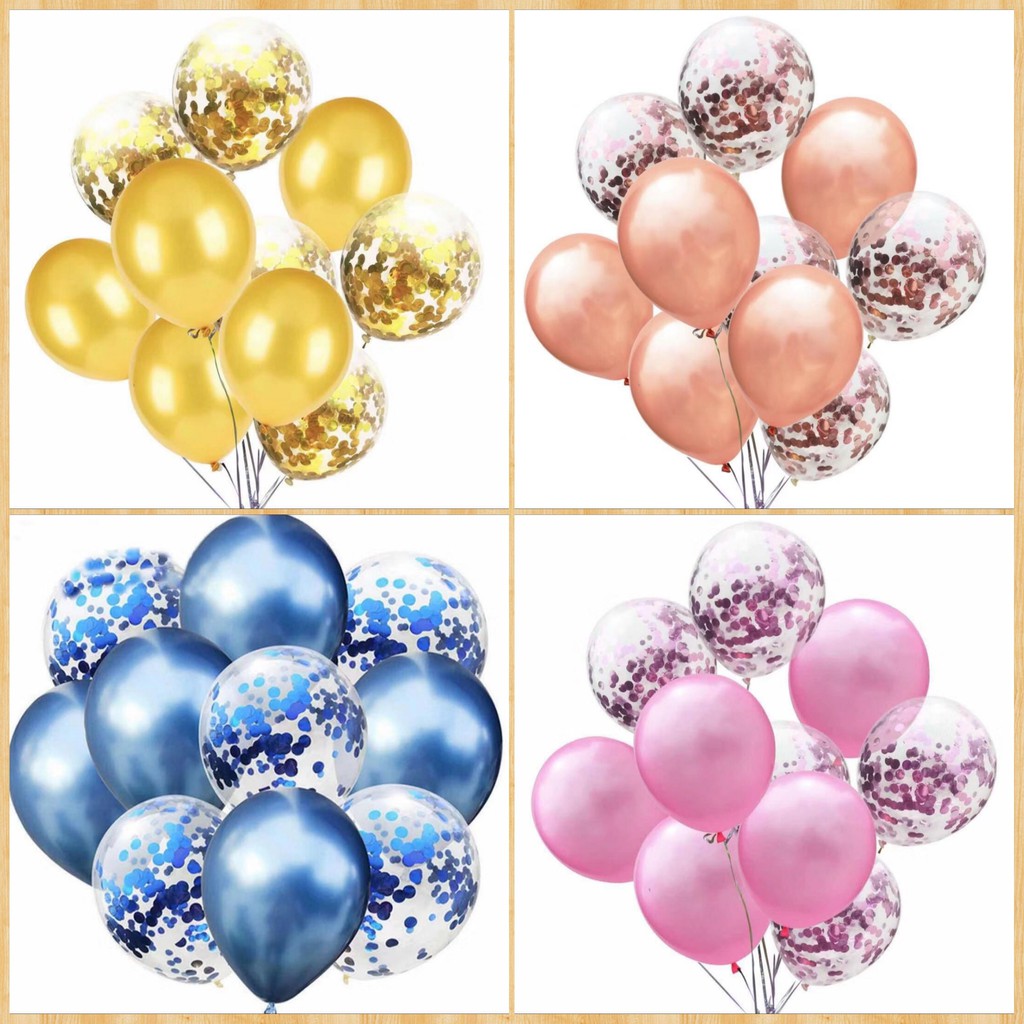 10pcs 12 Inch Confetti Balloon Set Metallic Latex Balloons Birthday