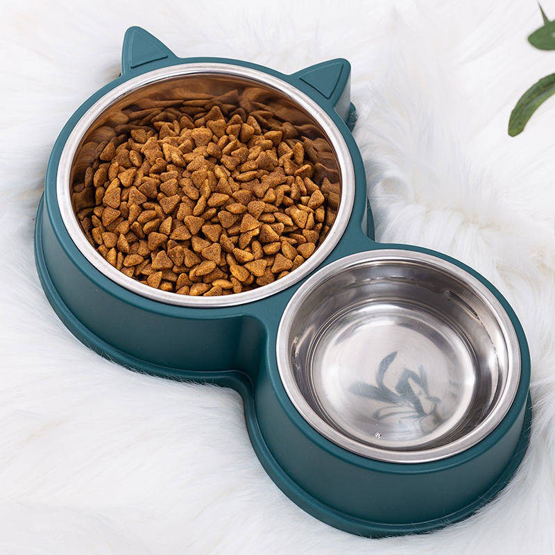 Pet Stainless Steel Dog Bowl Teddy Dog Basin Cat Basin Double Bowl