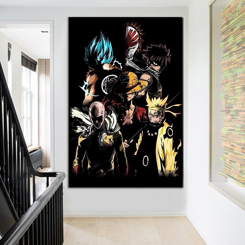 Naruto Luffy Goku One Punch Anime Characters Poster Painting Modern ...