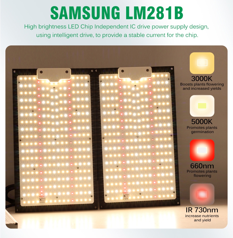 Full Spectrum LED Grow Light Quantum Panel Samsung LM281B Dimmable ...