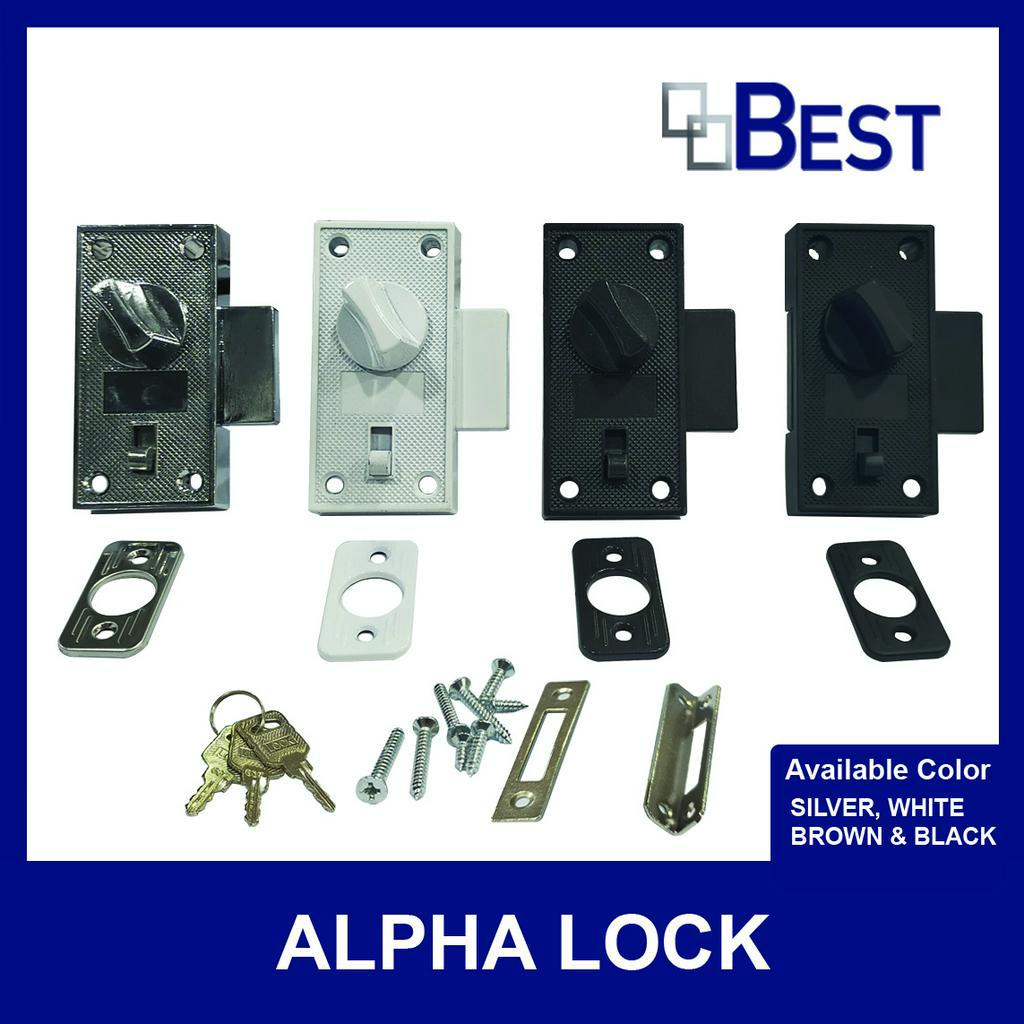 Alpha Lock With Screws Aluminum Screen Door Lock Silver Black Rim Dead Lock Shopee Philippines 