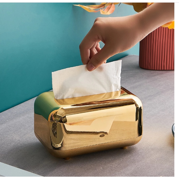 [Spot] Luxurious and elegant metal gold and silver tissue box desktop ...