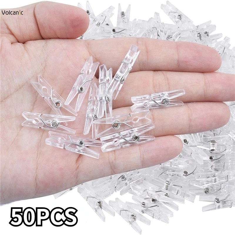 50PCS/lot Mini Spring Clear Transparent Clips Clothes Hanging Peg DIY ...