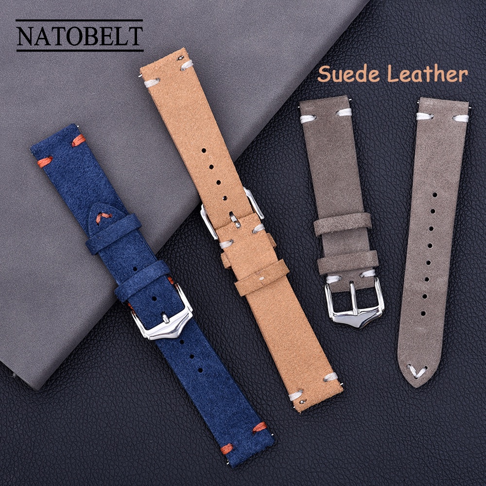 Universal Premium Suede Leather Vintage Watch Straps Black Khaki Watchband  20mm 22mm Leather Watch Band Men Women Replacement Strap for Watch