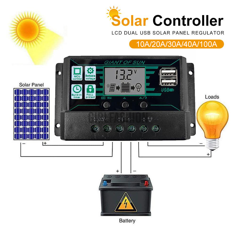 New 10-100A Solar Charge Controller 12V 24V Solar Panel Battery ...