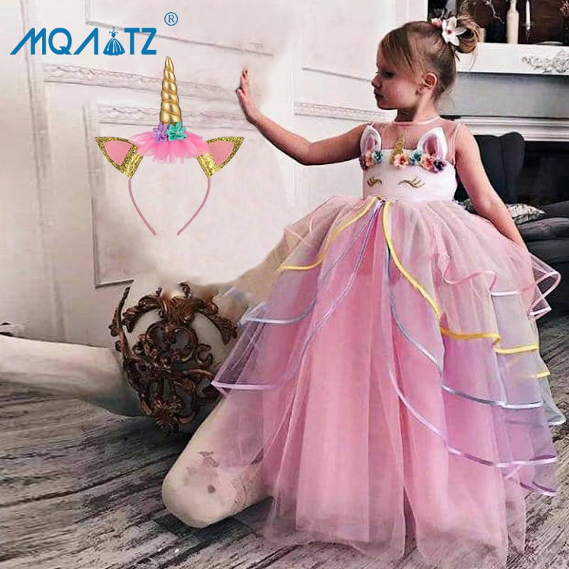 MQATZ Long Unicorn Dress Kids Dresses Cosplay Princess Girl Birthday Party  4-12 Years