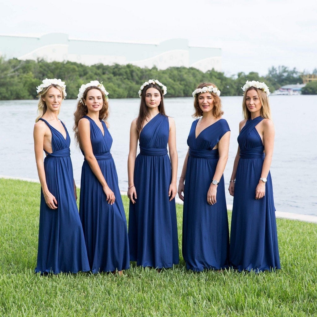 NAVY BLUE INFINITY DRESS WITH ATTACHED TUBE FLOORLENGTH