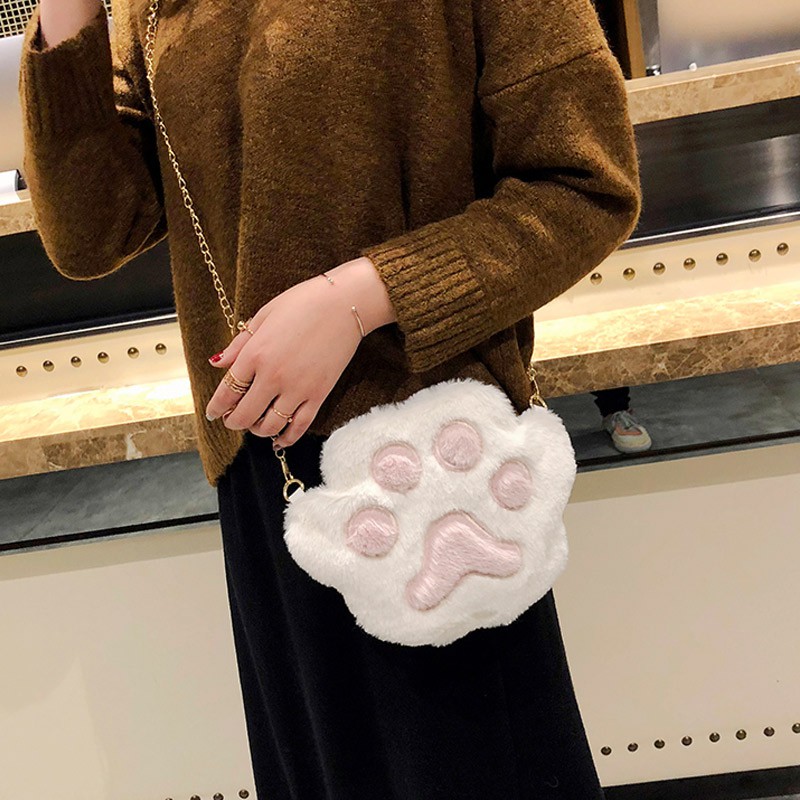 1Pcs Women Student Shoulder Crossbody Bag Cute Plush Cat Paw for